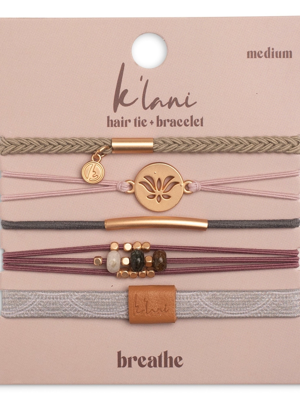 New 5pk K'lani Hair Tie/Bracelet "Breathe"